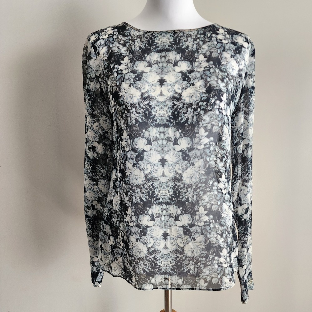 Nicole Miller Artelier Shirt Womens Small Sheer Lace Back Feminine Blouse Dainty
